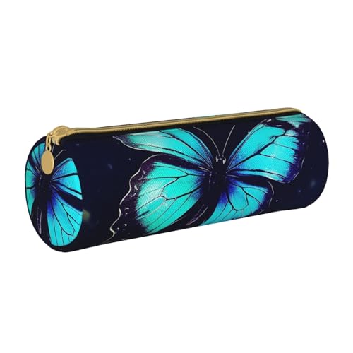 ANABPRMA Federmäppchen aus Leder mit Kaktus-Motiv, zylindrisch, für Schule, Büro, mit Reißverschluss, tragbare Tasche, schmetterling, Einheitsgröße, Münztasche von ANABPRMA