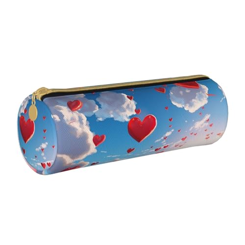 ANABPRMA Federmäppchen aus Leder mit Leoparden- und Palmblättern, zylindrisches Federmäppchen für Schule, Büro, mit Reißverschluss, tragbare Tasche, Herzen im, Einheitsgröße, Münztasche von ANABPRMA