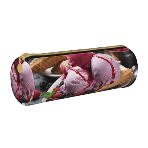 ANABPRMA Federmäppchen aus Leder mit Leoparden- und Palmblättern, zylindrisches Federmäppchen für Schule, Büro, mit Reißverschluss, tragbare Tasche, Himbeereis, Einheitsgröße, Münztasche von ANABPRMA