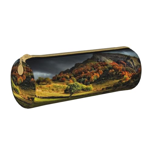 ANABPRMA Federmäppchen aus Leder mit Meereshummer, zylindrisches Federmäppchen für Schule, Bürobedarf, mit Reißverschluss, tragbare Tasche, Bergvegetation, Einheitsgröße, Münztasche von ANABPRMA