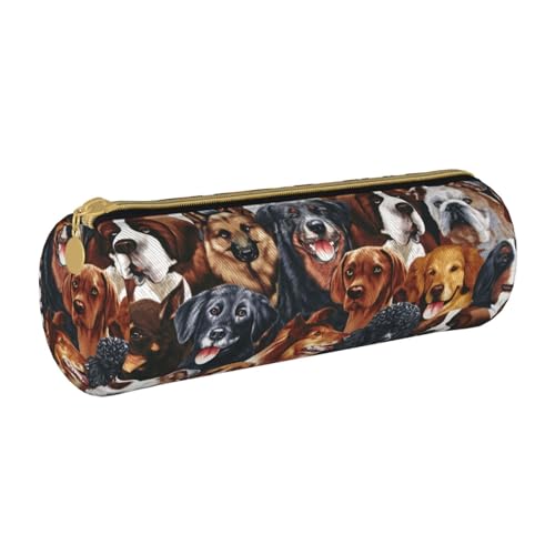 ANABPRMA Federmäppchen aus Leder mit Meereshummer, zylindrisches Federmäppchen für Schule, Bürobedarf, mit Reißverschluss, tragbare Tasche, Hunde, Einheitsgröße, Münztasche von ANABPRMA