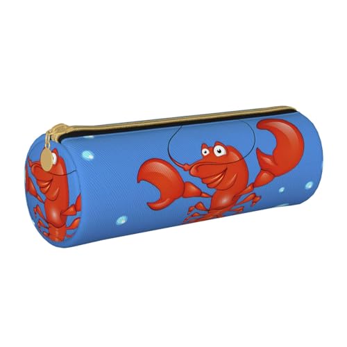 ANABPRMA Federmäppchen aus Leder mit Meereshummer, zylindrisches Federmäppchen für Schule, Bürobedarf, mit Reißverschluss, tragbare Tasche, Seehummer, Einheitsgröße, Münztasche von ANABPRMA