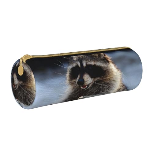 ANABPRMA Federmäppchen aus Leder mit Meereshummer, zylindrisches Federmäppchen für Schule, Bürobedarf, mit Reißverschluss, tragbare Tasche, Süßer Waschbär, Einheitsgröße, Münztasche von ANABPRMA