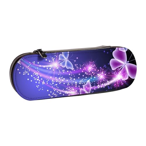 ANABPRMA Federmäppchen aus Leder mit Paillettenmuster, Mehrzweck-Reißverschluss-Box für Schreibwaren, Make-up oder kleine Accessoires, Schmetterling lila, Einheitsgröße, Kosmetikkoffer von ANABPRMA