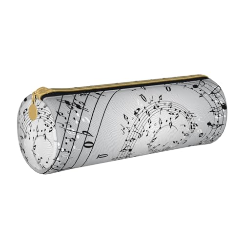 ANABPRMA Federmäppchen aus Leder mit Palme am Strand, zylindrisches Federmäppchen für Schule, Büro, mit Reißverschluss, tragbare Tasche, Musiknotenwand, Einheitsgröße, Münztasche von ANABPRMA