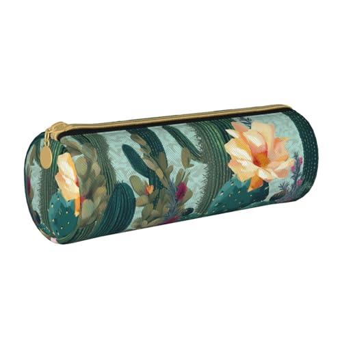 ANABPRMA Federmäppchen aus Leder mit Schmetterlings-Motiv, zylindrisches Stifteetui für Schule, Bürobedarf, mit Reißverschluss, Rosa / Violett, Sommerkaktus, Einheitsgröße, Münztasche von ANABPRMA