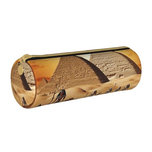 ANABPRMA Federmäppchen aus Leder mit Tierfußabdrücken, zylindrisches Federmäppchen für Schule, Büro, mit Reißverschluss, tragbare Tasche, Altes Ägypten, Einheitsgröße, Münztasche von ANABPRMA