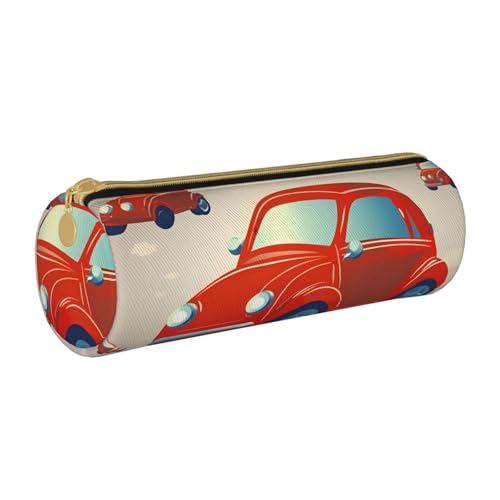 ANABPRMA Federmäppchen aus Leder mit Tierfußabdrücken, zylindrisches Federmäppchen für Schule, Büro, mit Reißverschluss, tragbare Tasche, Auto-Cartoon, Einheitsgröße, Münztasche von ANABPRMA