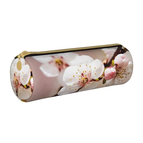 ANABPRMA Federmäppchen aus Leder mit Tierfußabdrücken, zylindrisches Federmäppchen für Schule, Büro, mit Reißverschluss, tragbare Tasche, Cherry Blossom, Einheitsgröße, Münztasche von ANABPRMA