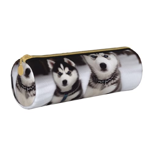 ANABPRMA Federmäppchen aus Leder mit Tierfußabdrücken, zylindrisches Federmäppchen für Schule, Büro, mit Reißverschluss, tragbare Tasche, Entzückende Huskies, Einheitsgröße, Münztasche von ANABPRMA