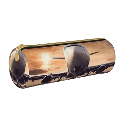 ANABPRMA Federmäppchen aus Leder mit Tierfußabdrücken, zylindrisches Federmäppchen für Schule, Büro, mit Reißverschluss, tragbare Tasche, Flugzeig, Einheitsgröße, Münztasche von ANABPRMA