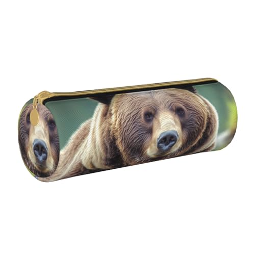ANABPRMA Federmäppchen aus Leder mit Tierfußabdrücken, zylindrisches Federmäppchen für Schule, Büro, mit Reißverschluss, tragbare Tasche, Grizzly Bear, Einheitsgröße, Münztasche von ANABPRMA
