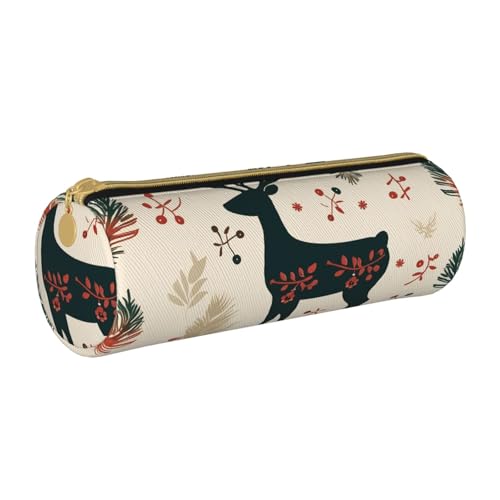 ANABPRMA Federmäppchen aus Leder mit Tierfußabdrücken, zylindrisches Federmäppchen für Schule, Büro, mit Reißverschluss, tragbare Tasche, Weihnachts-Rentier, Einheitsgröße, Münztasche von ANABPRMA