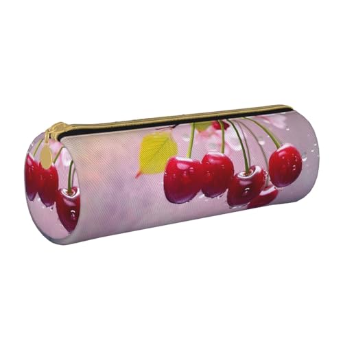 ANABPRMA Federmäppchen aus Leder mit Tierfußabdrücken, zylindrisches Federmäppchen für Schule, Büro, mit Reißverschluss, tragbare Tasche, cherry, Einheitsgröße, Münztasche von ANABPRMA