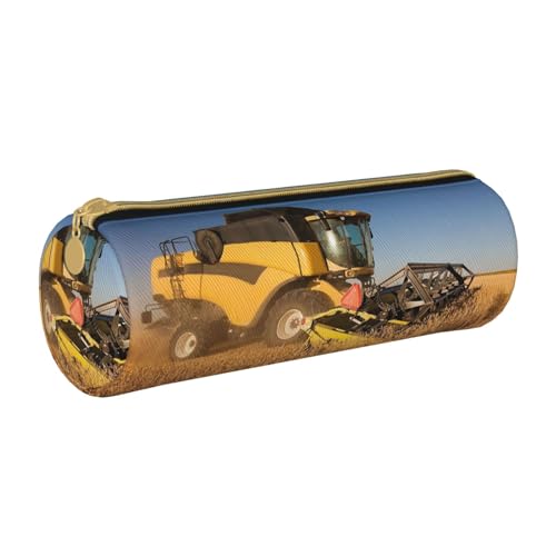 ANABPRMA Federmäppchen aus Leder mit Tiersafari-Design, zylindrisches Federmäppchen für Schule, Büro, mit Reißverschluss, tragbare Tasche, Bauernhoftraktor, Einheitsgröße, Münztasche von ANABPRMA