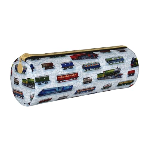 ANABPRMA Federmäppchen aus Leder mit Tiersafari-Design, zylindrisches Federmäppchen für Schule, Büro, mit Reißverschluss, tragbare Tasche, Eisenbahnwagen, Einheitsgröße, Münztasche von ANABPRMA