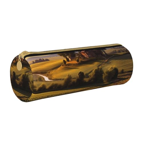 ANABPRMA Federmäppchen aus Leder mit Vögeln auf Ast, zylindrisches Federmäppchen für Schule, Bürobedarf, mit Reißverschluss, tragbare Tasche, Bauernhoflandschaft, Einheitsgröße, Münztasche von ANABPRMA