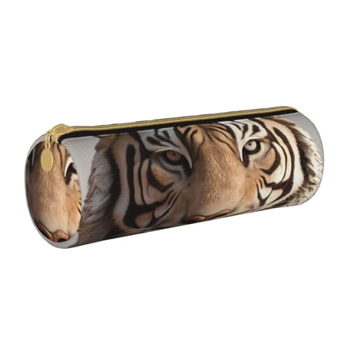 ANABPRMA Federmäppchen aus Leder mit Vogelmotiv, zylindrisch, für Schule, Büro, mit Reißverschluss, tragbare Tasche, 3D-Tigerkopf, Einheitsgröße, Münztasche von ANABPRMA