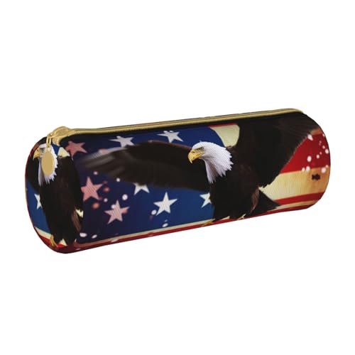 ANABPRMA Federmäppchen aus Leder mit Vogelmotiv, zylindrisch, für Schule, Büro, mit Reißverschluss, tragbare Tasche, Amerikanische Flagge Sterne, Einheitsgröße, Münztasche von ANABPRMA