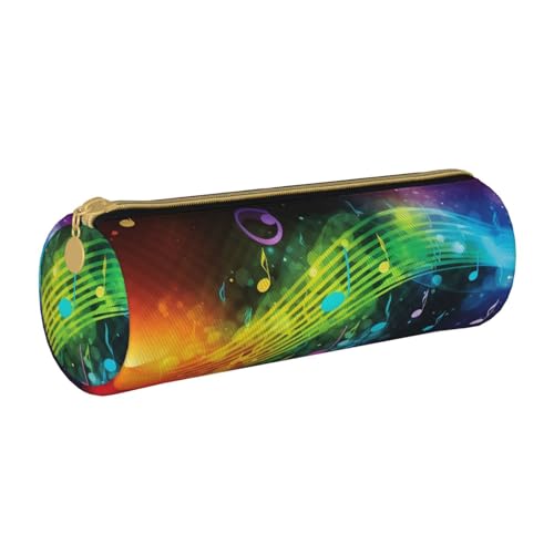 ANABPRMA Federmäppchen aus Leder mit Vogelmotiv, zylindrisch, für Schule, Büro, mit Reißverschluss, tragbare Tasche, Bunte Musiknoten, Einheitsgröße, Münztasche von ANABPRMA