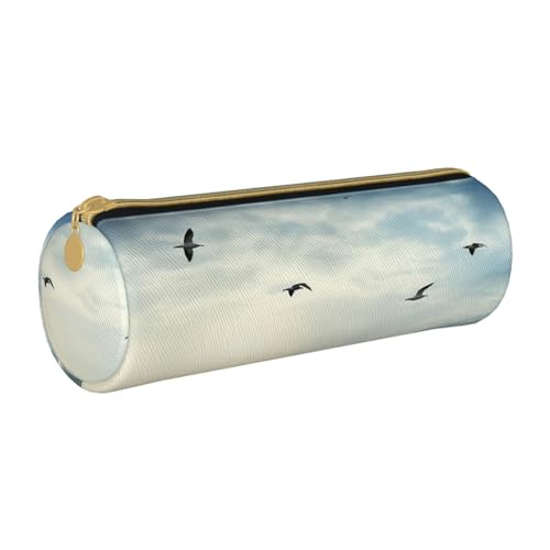 ANABPRMA Federmäppchen aus Leder mit Vogelmotiv, zylindrisch, für Schule, Büro, mit Reißverschluss, tragbare Tasche, Fliegende Vögel, Einheitsgröße, Münztasche von ANABPRMA