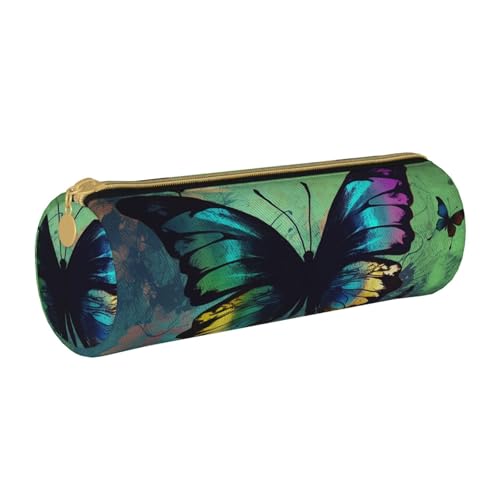 ANABPRMA Federmäppchen aus Leder mit Vogelmotiv, zylindrisch, für Schule, Büro, mit Reißverschluss, tragbare Tasche, Künstlicher Schmetterling, Einheitsgröße, Münztasche von ANABPRMA