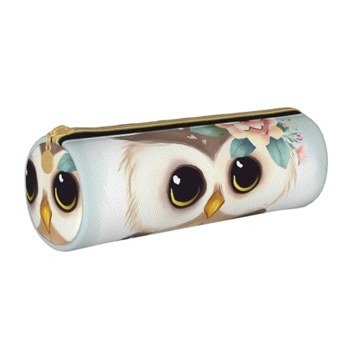 ANABPRMA Federmäppchen aus Leder mit Vogelmotiv, zylindrisch, für Schule, Büro, mit Reißverschluss, tragbare Tasche, Niedliche Eule mit Blumen, Einheitsgröße, Münztasche von ANABPRMA