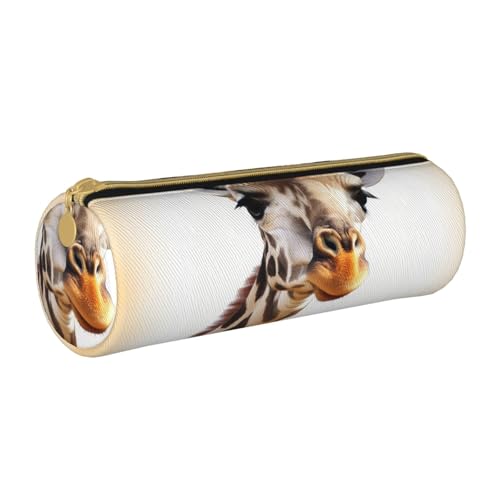 ANABPRMA Federmäppchen aus Leder mit Vogelmotiv, zylindrisch, für Schule, Büro, mit Reißverschluss, tragbare Tasche, Niedliche Giraffe, Einheitsgröße, Münztasche von ANABPRMA