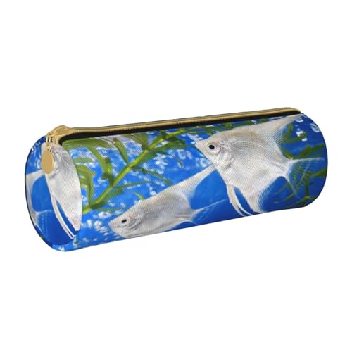 ANABPRMA Federmäppchen aus Leder mit abstrakter Kunst, zylindrisches Federmäppchen für Schule, Büro, mit Reißverschluss, tragbare Tasche, Angelfish, Einheitsgröße, Münztasche von ANABPRMA