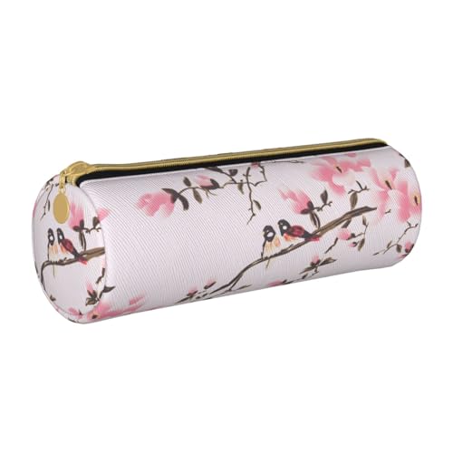 ANABPRMA Federmäppchen aus Leder mit abstrakter Kunst, zylindrisches Federmäppchen für Schule, Büro, mit Reißverschluss, tragbare Tasche, Cherry Blossom, Einheitsgröße, Münztasche von ANABPRMA