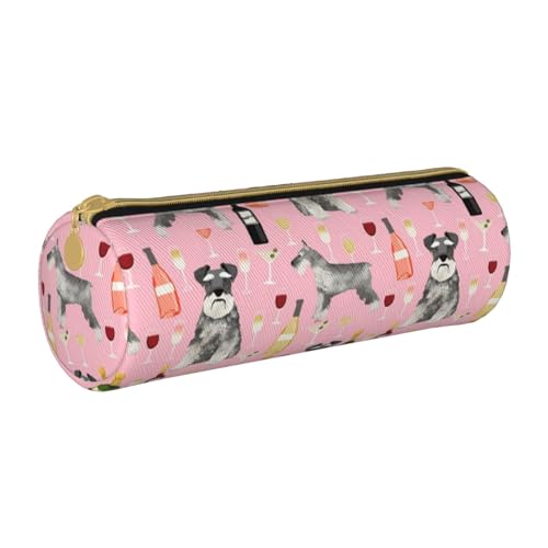 ANABPRMA Federmäppchen aus Leder mit abstrakter Kunst, zylindrisches Federmäppchen für Schule, Büro, mit Reißverschluss, tragbare Tasche, Schnauzer, Einheitsgröße, Münztasche von ANABPRMA
