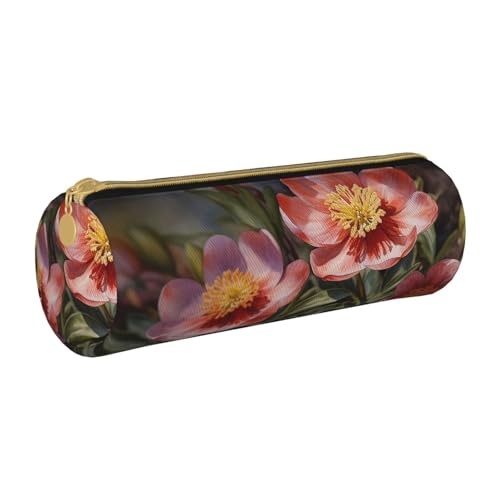 ANABPRMA Federmäppchen aus Leder mit tropischem Meer, zylindrisches Federmäppchen für Schule, Büro, mit Reißverschluss, tragbare Tasche, Frühlingsblumendesign, Einheitsgröße, Münztasche von ANABPRMA