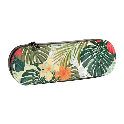 ANABPRMA Federmäppchen mit Krankenschwester-Muster, aus Leder, multifunktional, mit Reißverschluss, für Schreibwaren, Make-up oder kleines Zubehör, Violett, Vegetationsblätter mit Hibiskusblüten von ANABPRMA