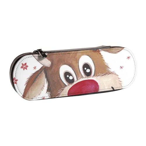 ANABPRMA Federmäppchen mit niedlichem Affen-Motiv, Leder, Mehrzweck-Reißverschluss-Box für Schreibwaren, Make-up oder kleine Accessoires, Niedliches Weihnachts-Rentier, Einheitsgröße, Kosmetikkoffer von ANABPRMA