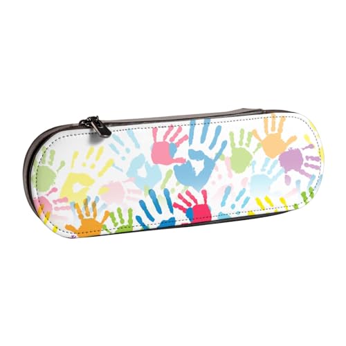 ANABPRMA Handbemaltes Hartschalen-Federmäppchen aus Leder mit Fuchs, Mehrzweck-Reißverschluss-Box für Schreibwaren, Make-up oder kleine Accessoires, Handabdruck für Kinder., Einheitsgröße von ANABPRMA