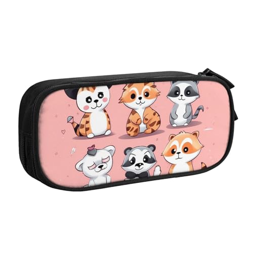 ANABPRMA Handgezeichnetes süßes Tier-Federmäppchen, große Kapazität, doppellagig, Schüler-Stifttasche mit 2 Reißverschluss-Haupttaschen, multifunktionaler Organizer für Schule, Büro, Reisen, Schwarz , von ANABPRMA
