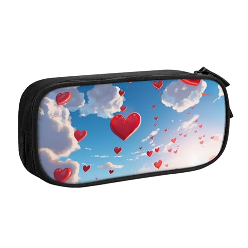 ANABPRMA Hearts in The Pencil Case, Large Capacity Double Layer Student Pen Pouch with 2 Zipped Main Pockets, Multi-Functional Organizer for School, Office, Travelling, Schwarz , Einheitsgröße, von ANABPRMA