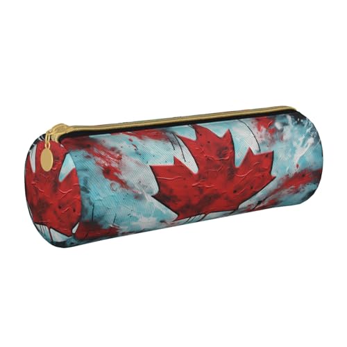 ANABPRMA Leder-Federmäppchen mit goldenem Hintergrund, zylindrisches Federmäppchen für Schule, Büro, mit Reißverschluss, tragbare Tasche, Flagge Kanadas, Einheitsgröße, Münztasche ANABPRMA Leder-Federmäppchen mit goldenem Hintergrund, zylindrisches Federmäppchen für Schule, Büro, mit Reißverschluss, tragbare Tasche, Flagge Kanadas, Einheitsgröße, Münztasche von ANABPRMA