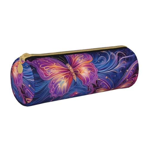 ANABPRMA Leder-Federmäppchen mit goldenem Hintergrund, zylindrisches Federmäppchen für Schule, Büro, mit Reißverschluss, tragbare Tasche, Schmetterlinge, Einheitsgröße, Münztasche von ANABPRMA