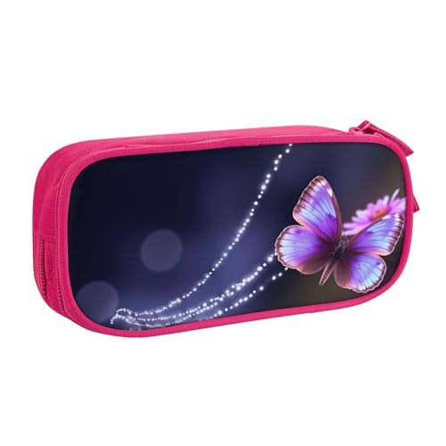 ANABPRMA Lovely Purple Butterfly Pencil Case, Large Capacity Double Layer Student Pen Pouch with 2 Zipped Main Pockets, Multi-Functional Organizer for School, Office, Travelling, rose, Einheitsgröße, von ANABPRMA