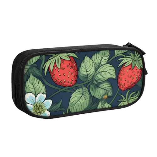 ANABPRMA Lovely Strawberry Pencil Case, Large Capacity Double Layer Student Pen Pouch with 2 Zipped Main Pockets, Multi-Functional Organizer for School, Office, Travelling, Schwarz , Einheitsgröße, von ANABPRMA