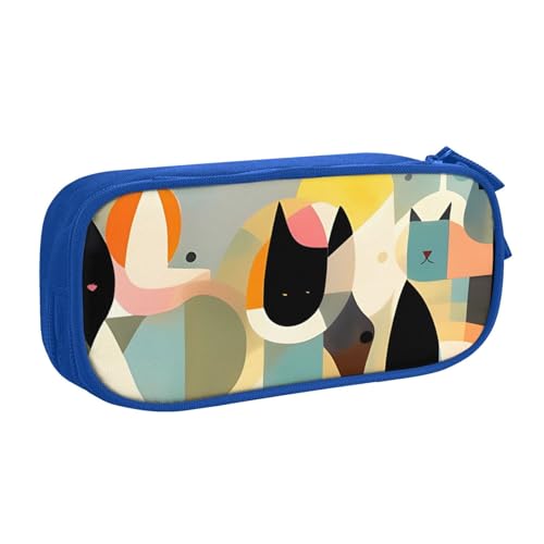ANABPRMA Mid-Century Modern Art Cat Pencil Case, Large Capacity Double Layer Student Pen Pouch with 2 Zipped Main Pockets, Multifunktionaler Organizer für Schule, Büro, Reisen, blau, Einheitsgröße, von ANABPRMA