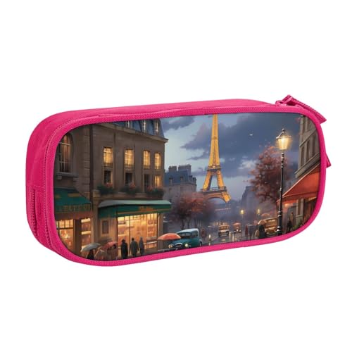 ANABPRMA Ölgemälde Paris Straßenszene Eiffelturm Federmäppchen Große Kapazität Doppellagige Student Stifttasche mit 2 Reißverschluss Haupttaschen Multifunktionaler Organizer für Schule Büro Reisen, von ANABPRMA