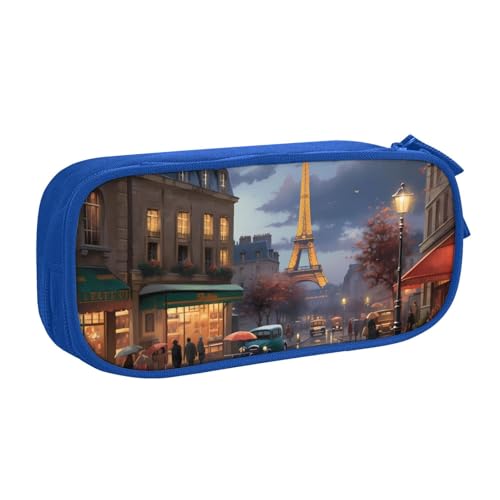 ANABPRMA Ölgemälde Paris Straßenszene Eiffelturm Federmäppchen Große Kapazität Doppellagige Student Stifttasche mit 2 Reißverschluss Haupttaschen Multifunktionaler Organizer für Schule Büro Reisen, von ANABPRMA