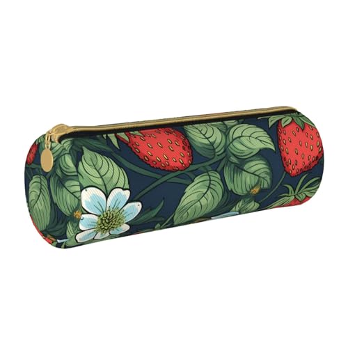 ANABPRMA Pfauenleder-Federmäppchen, zylindrisches Stifteetui für Schule, Büro, mit Reißverschluss, tragbare Tasche, Schöne Erdbeere, Einheitsgröße, Münztasche von ANABPRMA