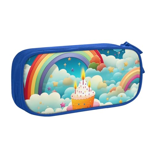 ANABPRMA Regenbogen Geburtstag Federmäppchen Große Kapazität Doppellagige Student Stifttasche mit 2 Reißverschluss Haupttaschen Multifunktionaler Organizer für Schule Büro Reisen, blau, Einheitsgröße, von ANABPRMA