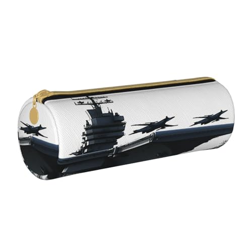 ANABPRMA Rotes Feuerwehr- und Rettungswagen-Leder-Federmäppchen, zylindrisches Federmäppchen für Schule, Bürobedarf, mit Reißverschluss, tragbare Tasche, Flugzeugträger_78287526, Einheitsgröße von ANABPRMA