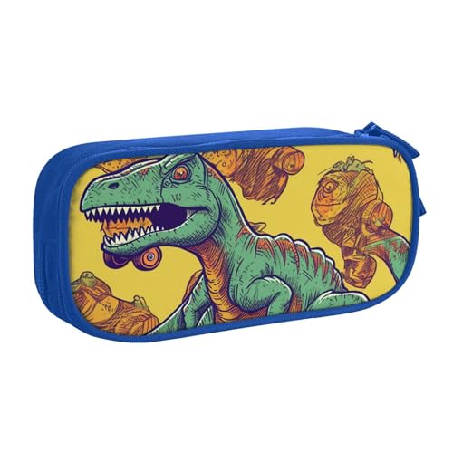 ANABPRMA Skateboard Dinosaurier Federmäppchen Große Kapazität Doppellagige Student Stifttasche mit 2 Reißverschluss-Haupttaschen, Multifunktionaler Organizer für Schule, Büro, Reisen, blau, von ANABPRMA