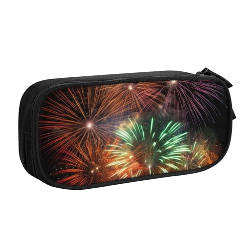ANABPRMA Splendid Feuerwerk Federmäppchen, Große Kapazität Doppelschicht Student Stifttasche mit 2 Reißverschluss Haupttaschen, Multifunktionaler Organizer für Schule, Büro, Reisen, Schwarz , von ANABPRMA