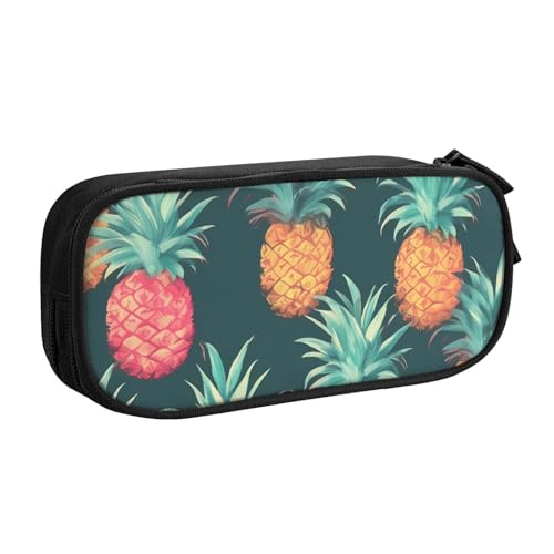 ANABPRMA Summer Pineapple Pencil Case, Large Capacity Double Layer Student Pen Pouch with 2 Zipped Main Pockets, Multi-Functional Organizer for School, Office, Travel, Schwarz , Einheitsgröße, von ANABPRMA